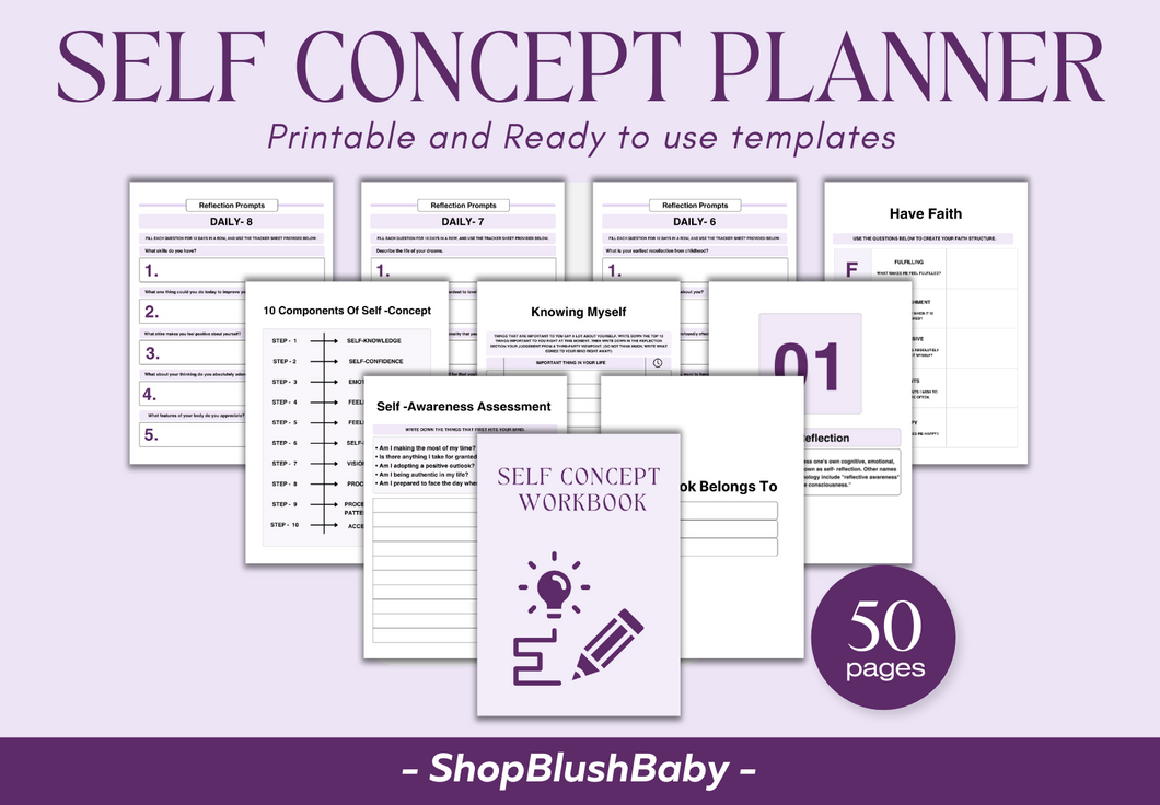 Self Concept Planner, Self Esteem Worksheet, Confidence Therapy Workbook, Self Love Care Journal, Mindfulness Positive Self Development