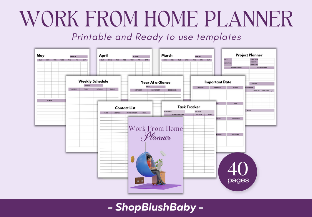 Work from home planner, Work From Home Daily Planner, Weekly Planner, Monthly Planner, Productivity Planner, Work Time Schedule, Work Plan